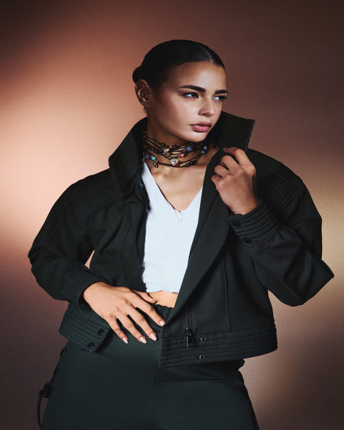 FYH Bordo Statement Jacket with Ribbon Cross Back